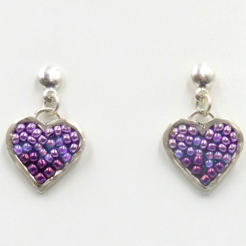 Click to view detail for DKC-2154 Earrings, Hearts Purple Beads $125